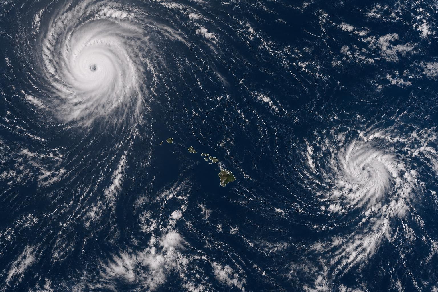 Separate tropical systems over the Pacific near Hawaii
